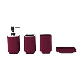 Hosoncovy Juego de 4 accesorios de baño con dispensador de jabón, taza de baño, jabonera, cepillo de dientes y soporte para pasta de dientes (rojo vino)