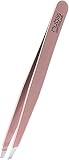 Rubis clásico - Pinzas de Depilar Profesionales - Pinza de Acero Inoxidable - Depilacion de Gran Precision para Cejas y Pelo Facial (oblicua/slant, rosa)