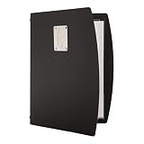SECURIT - Portamenús Rio Line - 1 Inserto Fijo Doble Cara = 4 Páginas A4 - Posibilidad de Añadir Insertos Adicionales - Placa de Acero con Etiqueta de Vino - Café, Bar, Restaurante - Color Negro