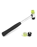 QWORK Nylon Martillo, Martillo de Goma de 25 mm con 2 cabezales de repuesto con empuñadura de goma antideslizante para joyería, herramientas artesanales de bricolaje, artesanía de cuero