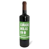 Regalo original. Botella de vino tinto Cuñado molas un huevo. 75cl.