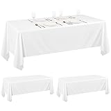 Pesonlook Paquete de 2 manteles de poliéster Blanco de 153×260 cm para mesas rectangulares de 6 pies, Mantel de poliéster Lavable Resistente a Las Manchas y Arrugas para Bodas, Fiestas de recepción