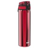 ion8 Botella De Agua, Acero Ligera, 600ml/20oz, Rojo | Sin Aislamiento, Antifugas, Fácil Apertura, Cierre Seguro, Apta Para Lavavajillas, Cabe En Portavasos, Asa, Botella Metálica