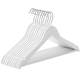 SONGMICS Percha de Madera, Juego de 10, con Ranuras para Hombros | Barra Antideslizante para Pantalones, Gancho Giratorio de 360°, Blanco, Colección CASON CRW03W10