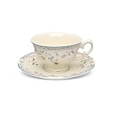 fanquare Taza de té y platillo de cerámica Elegantes tazas de café con motivo de vid azul 200 ml Taza de porcelana decorativa vintage real para una boda o una fiesta de inauguración