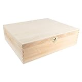 Caja de vino de madera con tapa, 3 compartimentos interiores, 35 x 30 x 10 cm, con cierre de metal dorado, ideal para manualidades y pintura, caja de madera DIY