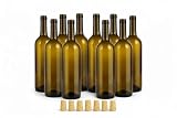 Taninea Botellas Vacías para Vino de Cristal Ámbar 750 ml con Corcho Cónico Natural – Pack 12 – Tipo Bordelesa – Reutilizables para Vino Casero, Licores, Aceites y Vinagres – También Pack 6 y 24
