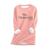 Huneny Sudaderas con forro de sherpa para mujer, casual, cuello redondo, forro polar, manga larga, suéter térmico para invierno 2024, B- naranja, XL