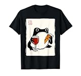 Divertido Rana Gruñona Vino Pizza Kawaii Japonés Camiseta