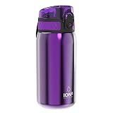 ION8 Botella De Agua Para Niños, Acero Ligera, 400ml/13oz, Púrpura | Sin Aislamiento, Antifugas, Fácil Apertura, Cierre Seguro, Apta Para Lavavajillas, Cabe En Portavasos, Asa, Botella Metálica