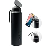 Well & Body Botella Térmica Magnet’O PRO 750 mL | Botella para móvil Compatible con MagSafe, termo de acero inoxidable sin BPA | Con tapón PRO y soporte giratorio 360° para gimnasio [NEGRO]