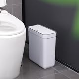 Funest Papelera Baño 10L con Tapa – Estrecha 14cm, Blanca | Estable, tapa extraíble, anti-olor, PP liso fácil de limpiar, sin montaje – 10L para baño, cocina, aseo invitados