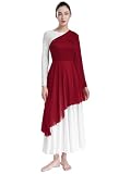 inlzdz Vestido De Danza Cristiana para Mujer Vestiso Manga Larga con Tul Irregular Disfraz De Danza Cristiana Traje De Fiesta Baile Flamenco Alabanza borgoña S