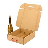 Estuche para 3 botellas de cava vino kraft 'Christmas Animals' | Pack 4 unidades | Caja de cartón con asa roja y separador interno