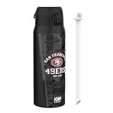 NFL San Francisco 49ers Botella Térmica Con Pajita Extraíble, 750ml/24oz, Aislada, A Prueba De Fugas, Fácil De Abrir, Cierre Seguro, Apta Para Lavavajillas, Tapa Abatible, Ideal Para Deportes