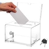 Caja de Donaciones Acrílico, urna Transparente con Cerradura de Llave, 16 x 10 x 12 cm, Caja de Comentarios, con Pegatina, para Votaciones, Concursos, Certámenes