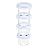 Amazon Basics ABL001 Recipiente de vidrio claro con tapa azul de 120 ml, 4 Unidad