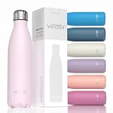 WATERSY Botella Térmica 500ml, Botella Agua Rosa Acero Inoxidable Sin BPA, Cantimplora Termo de Agua Doble Pared para 12h Caliente/24h Frío, Termo Cafe para Gimnasio, Viajes y Deporte