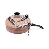 Set de Vino 5 Piezas en Estuche Corcho Natural | Sacacorchos 2 Tiempos, Tapón, Dosificador, Recogegotas Acero Inoxidable | Kit Vino Regalo Sommelier