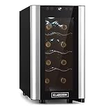 KLARSTEIN Reserva Slim Uno nevera para vinos, 23 litros / 8 botellas, temperatura: 11-18 °C, ruido: 26 dB, 3 baldas, luces LED, protección UV, nevera, negro