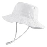 LACOFIA Sombrero de Sol para bebé niño Ajustable Gorro Verano de Pescador para niños ala Ancha para Exteriores/natación/Playa/Piscina Blanco 3-7 años
