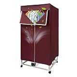 HarBin-Star Secadora de ropa, 1500 W, secadora eléctrica con temporizador, mando a distancia y cubierta exterior, plegable, menos ruido, secadora con bomba de calor, para apartamentos (rojo vino)