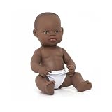 Miniland Muñeco Bebé 32cm con Rasgos Étnicos y Sexuado, Aprendizaje de la Diversidad con Suave y Agradable Perfume a Vainilla | Niño Africano