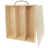 Wooden World - Elegante caja de vino de madera con asa de cuerda para tres 3 botellas