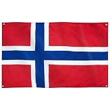 Runesol Bandera de Noruega, 91x152cm, 3ft x 5ft, 4 Ojales, Ojal en Cada Esquina, Bandera Noruega, Bandera Nórdica, Bandera Jack Noruego, Día de la Madre, Exterior, Colores Vívidos