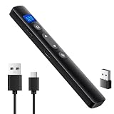 Presentador Inalámbrico Recargable con Puntero Laser y Pantalla Digital de Batería – Control Remoto para PowerPoint con Hipervínculo y Volumen – USB-C – Compatible para Mac/PC