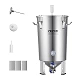 VEVOR Cuve de Brassage de Bière en Acier Inoxydable 304, Cuve Fermentation Bière 30 L, Seau de Brassage Domestique avec Base, Couvercle, Poignée, Valve, Robinet et Thermomètre, pour Brasseur Maison