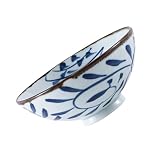 Angoily Cuenco de Cerámica Estilo Japonés Azul, Pintado a Mano para Ramen