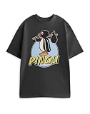 Pingu Camiseta gráfica Negra de Manga Corta | Camiseta Unisex para Adultos con Estampado de pingüino | Ropa Informal de Estilo Retro para Uso Diario