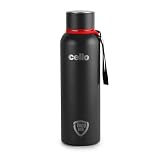 Cello Duro Tuff Steel Series - Botella de agua de acero inoxidable de doble pared con revestimiento DTP duradero, 750 ml, color negro