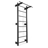 K-Sport: Pared de escalada con 8 peldaños, soporta hasta 250 kg, pared con barra de dominadas, pared de escalada de metal para montaje en pared para adultos y niños, incluye libro electrónico (idioma