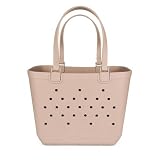 BOSCARA Bolso Shopper Mujer Grande XL EVA Impermeable con Asas Largas - Bolso para Playa, Camping, Viajes y Piscina - Capazo Lavable, Beige