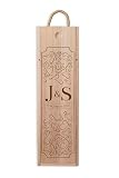 Genérico Caja de Madera para Vino con Asa, personalizada con iniciales y fecha, diseño corazones, Natural, Tapa Deslizante, regalo, san valetín, fechas especiales, o eventos. Grabado laser