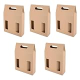 AC - Pack de 5 cajas de cartón con ventanas, aptas para 3 botellas de vino, incluyen asa, guardar, regalar, envolver champán, Navidad, 41 x 27 x 9 cm