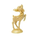 TISHITA Figura corativa Ciervo con Acabado Dorado y Textura Pedrería Escultura Resinada Resistente con Lazo Elegante para Estantes Gabinetes y Entradas Acuado, Pie