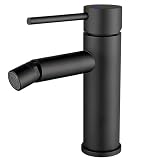 VALAZ Grifo Bidet Negro Mate Serie Nansa | Grifo Monomando Lavabo, Apertura en Frío, Agua Fría y Caliente, Ahorro de Agua | Instalación Fácil y Rápida | Latón