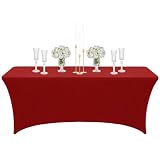 Mantel Mesa Rectangular de Spandex Elastico,6 Pies Rojo Vino Mantel Antimanchas Impermeable Duradero Lavable,para Cubre Mesas Bodas Bares Artesanías Exposiciones,Comedor,Cocina,Fiestas Cumpleaños