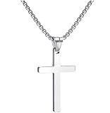 RWQIAN Collar Cruz Hombre Cruz Cadena 55cm Acero Inoxidable Plateada Colgante Cruz Collar Mujer 22'