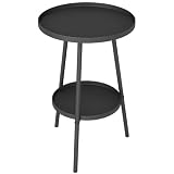 Outsunny Mesa de Jardín Exterior Redonda 2 Niveles Ø32x51 cm Metal Negro