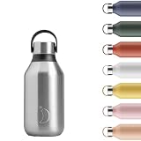 Chilly's Botella de agua Serie 2: Botella de Acero Inoxidable con Aislamiento al Vacío, Cuello Suave y Asa de Transporte, Termo para Bebidas Frías y Calientes - Stainless Steel, 350ml