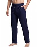 PINSPARK Pantalones de chándal para hombre, de algodón, ligeros, cintura elástica con cordón, con bolsillos, pantalones de yoga, pantalones de casa, pantalones de ocio, azul marino, M