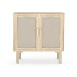TOPINCN Gabinete Buffet de Ratán, Aparador de Granja, Gabinete de (Roble | Gabinete Buffet con Almacenamiento, Aparador de Granja con Puertas de Ratán, Estante Ajustable