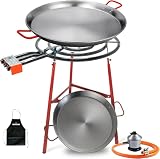 Bricolemar Paellero a Gas 60 cm + Kit Completo (Paellera 70 cm + Paellera de 42 cm + Patas Reforzadas + Regulador + Manguera + Delantal)