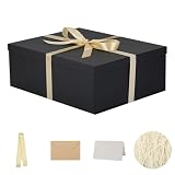 Caja de regalo grande Negro con tapa 42 x 32 x 15,5 cm, Cajas de Regalo Premium con Tapa y Cinta para Regalos de San Valentín, Navidad Incluye Papel seda triturado Tarjetas sobre
