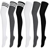 ANECO Calcetines altos hasta el muslo para mujer, Negro, blanco, gris oscuro, colores a rayas, colores puros, M-L