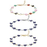 Yolev 3 Piezas Pulsera Ojo Malvado para Mujer Hombre Niña Ojo Turco Pulsera Mal de Ojo de Acero Inoxidable Chapada en Oro de 18 Quilates Tobillera de Protección Regalos de Joyería para Mujer Niña